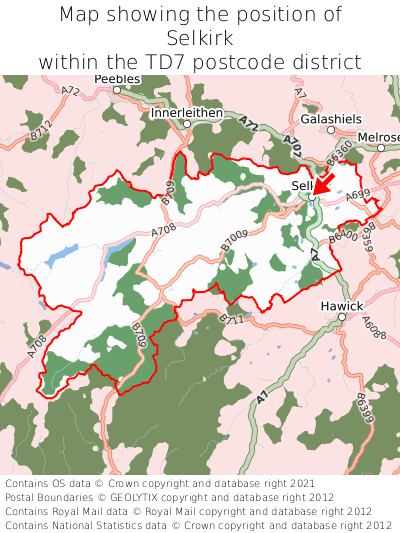 Map showing location of Selkirk within TD7