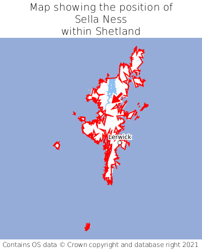 Map showing location of Sella Ness within Shetland