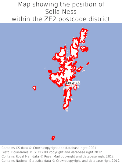 Map showing location of Sella Ness within ZE2