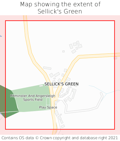 Map showing extent of Sellick's Green as bounding box