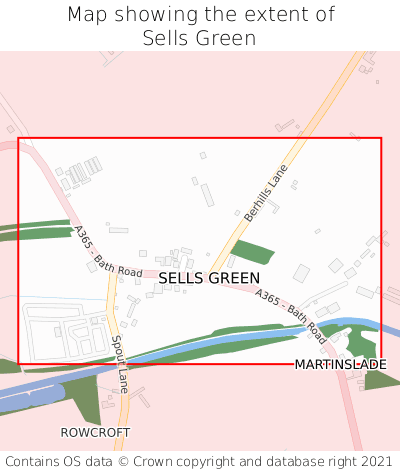 Map showing extent of Sells Green as bounding box