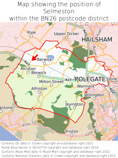 Map showing location of Selmeston within BN26