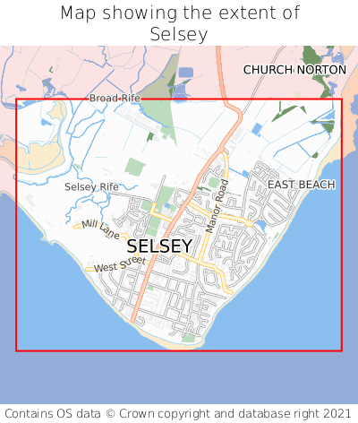 Map showing extent of Selsey as bounding box