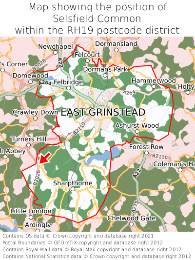 Map showing location of Selsfield Common within RH19