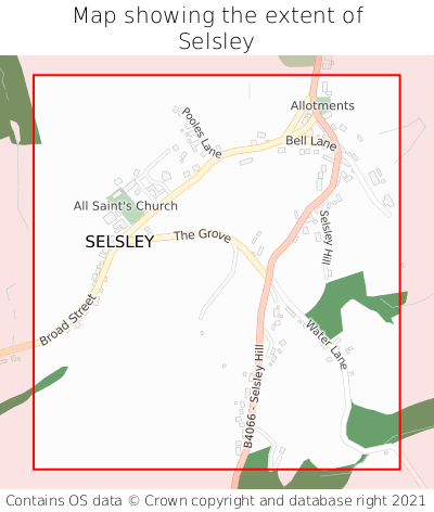 Map showing extent of Selsley as bounding box
