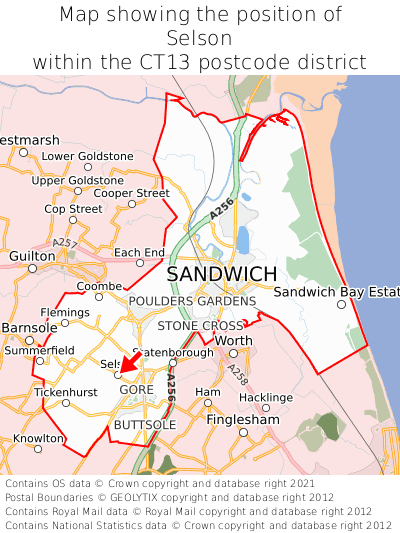 Map showing location of Selson within CT13