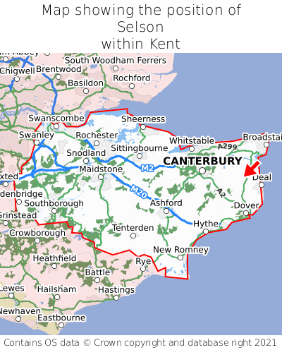 Map showing location of Selson within Kent