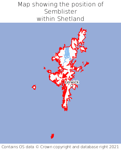 Map showing location of Semblister within Shetland