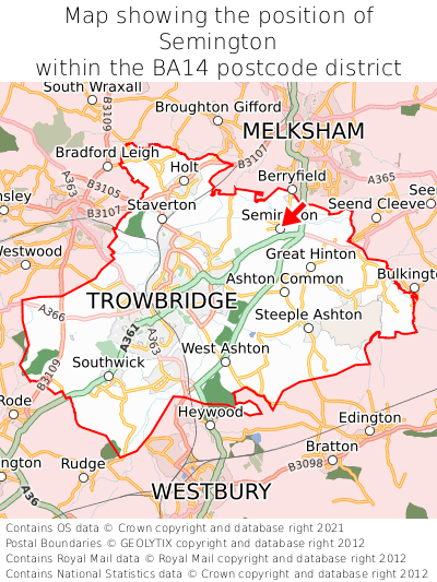 Map showing location of Semington within BA14