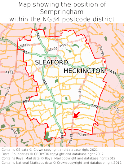 Map showing location of Sempringham within NG34