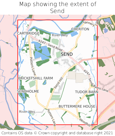 Map showing extent of Send as bounding box