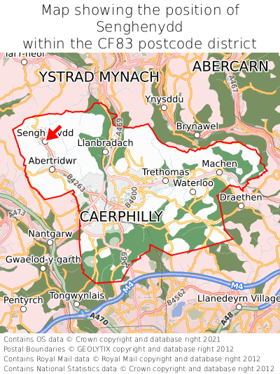 Map showing location of Senghenydd within CF83