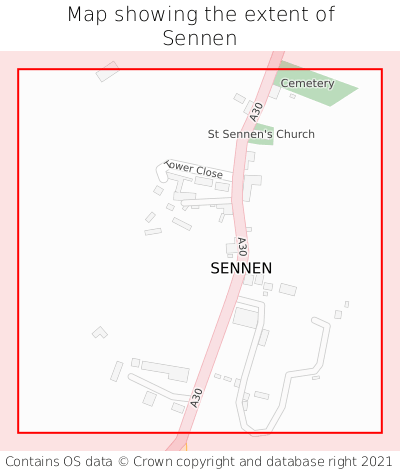 Map showing extent of Sennen as bounding box