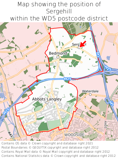 Map showing location of Sergehill within WD5
