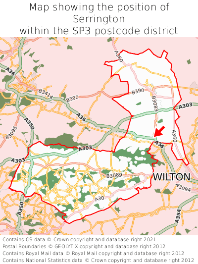Map showing location of Serrington within SP3