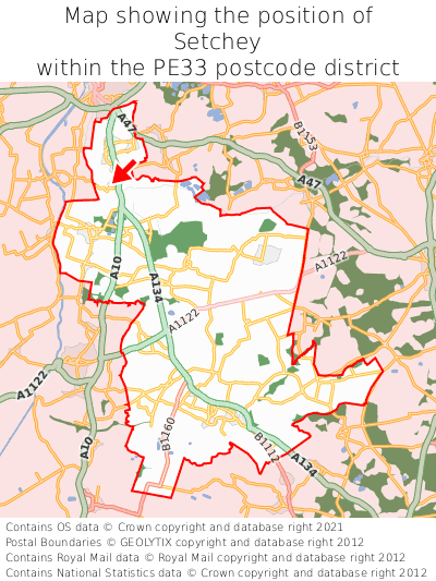 Map showing location of Setchey within PE33