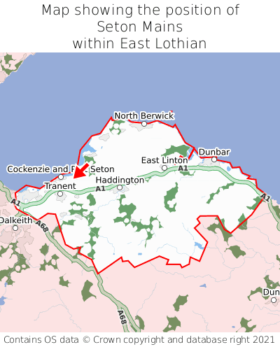 Map showing location of Seton Mains within East Lothian