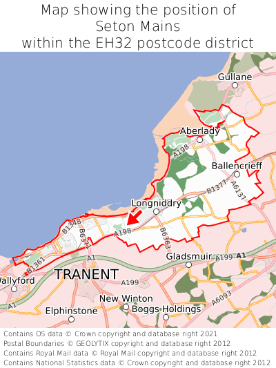 Map showing location of Seton Mains within EH32
