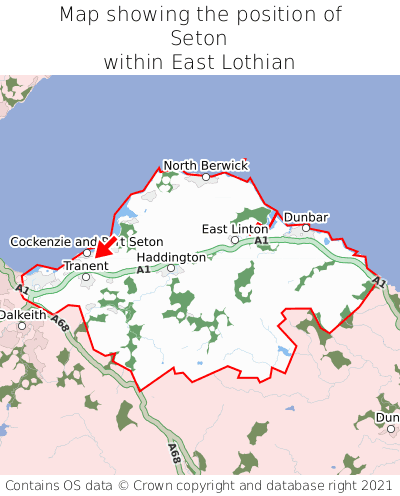Map showing location of Seton within East Lothian