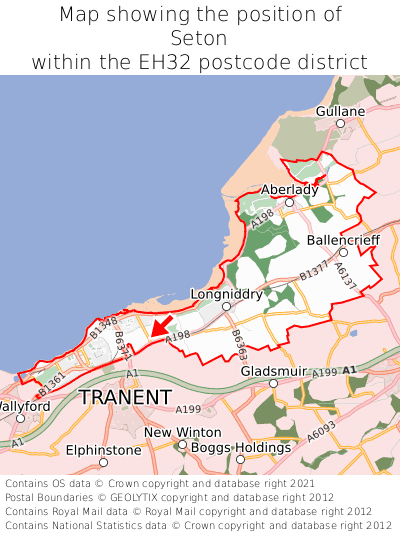 Map showing location of Seton within EH32