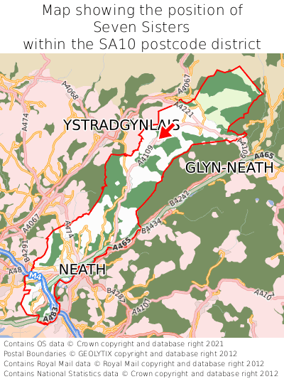 Map showing location of Seven Sisters within SA10