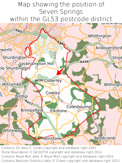 Map showing location of Seven Springs within GL53