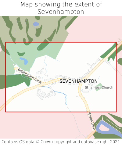 Map showing extent of Sevenhampton as bounding box