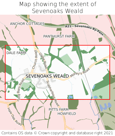Map showing extent of Sevenoaks Weald as bounding box