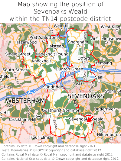 Map showing location of Sevenoaks Weald within TN14