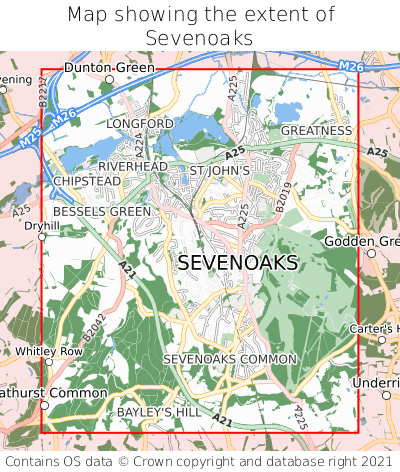 Map showing extent of Sevenoaks as bounding box