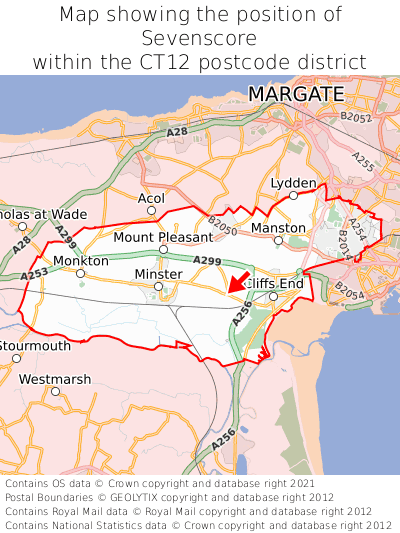 Map showing location of Sevenscore within CT12