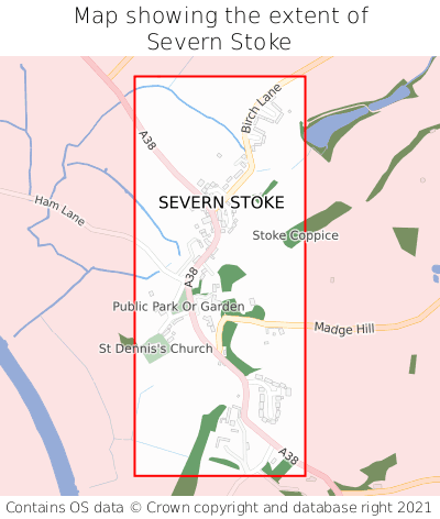 Map showing extent of Severn Stoke as bounding box
