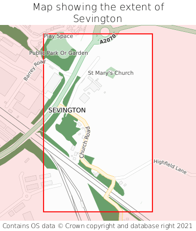 Map showing extent of Sevington as bounding box