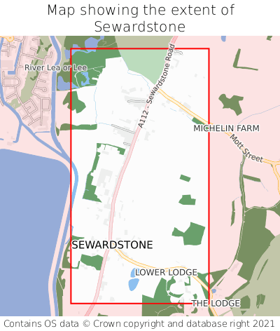 Map showing extent of Sewardstone as bounding box