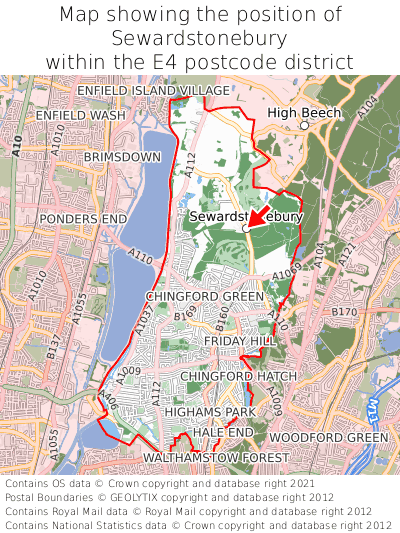 Map showing location of Sewardstonebury within E4