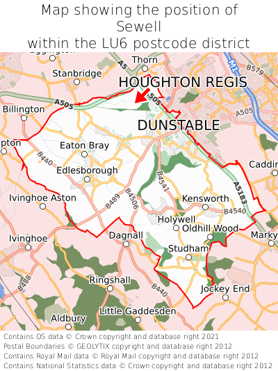 Map showing location of Sewell within LU6