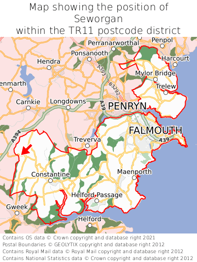 Map showing location of Seworgan within TR11