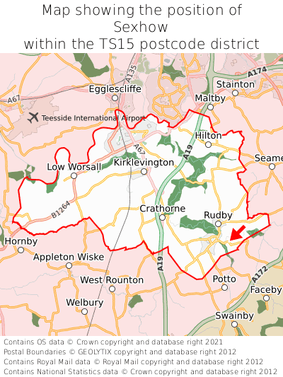 Map showing location of Sexhow within TS15