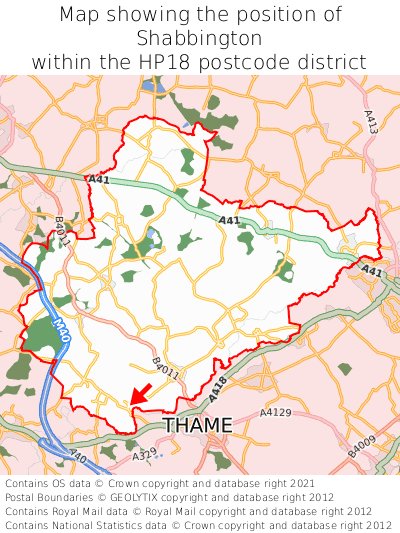 Map showing location of Shabbington within HP18