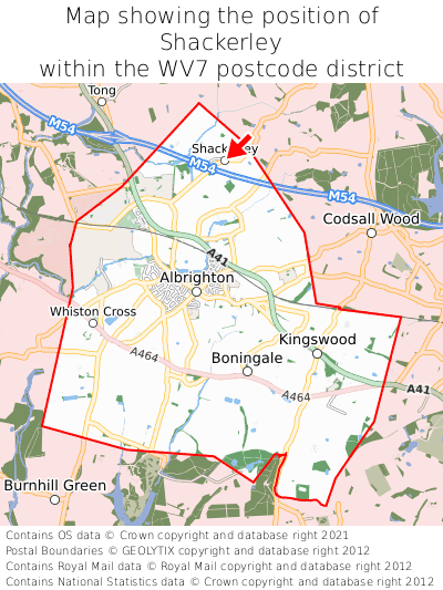 Map showing location of Shackerley within WV7