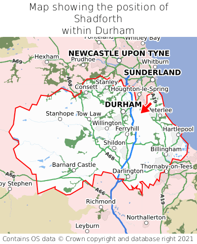 Map showing location of Shadforth within Durham