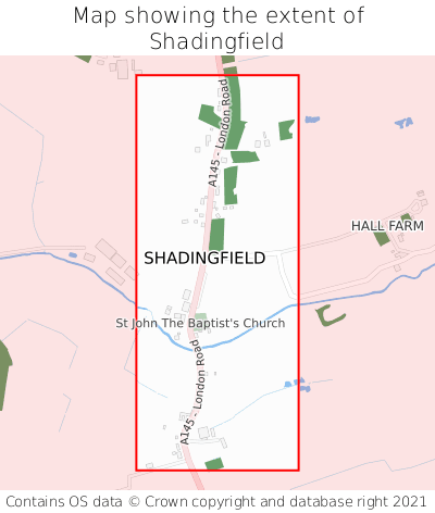Map showing extent of Shadingfield as bounding box