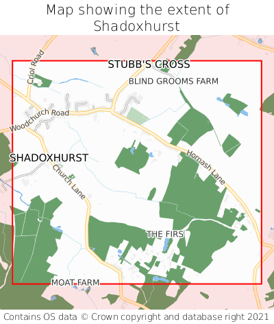 Map showing extent of Shadoxhurst as bounding box