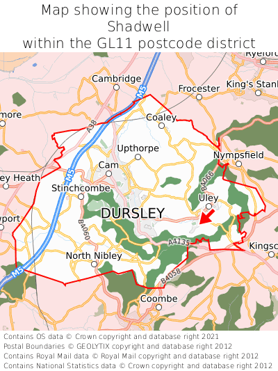 Map showing location of Shadwell within GL11