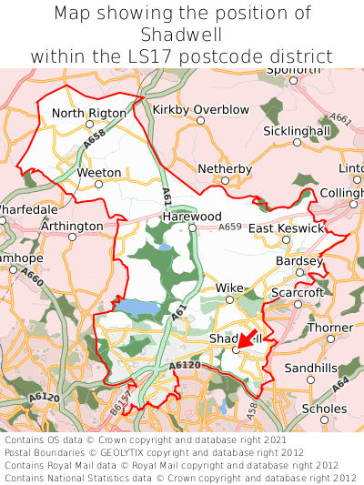 Map showing location of Shadwell within LS17