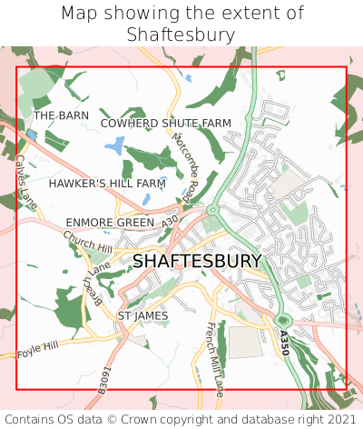 Map showing extent of Shaftesbury as bounding box
