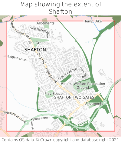 Map showing extent of Shafton as bounding box