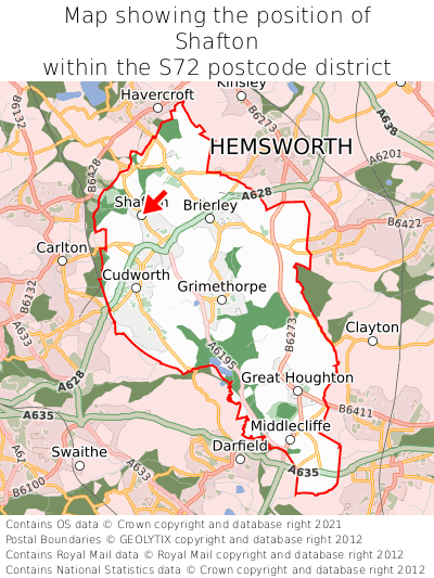 Map showing location of Shafton within S72