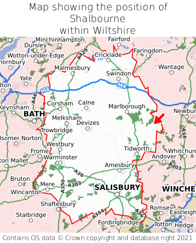 Map showing location of Shalbourne within Wiltshire