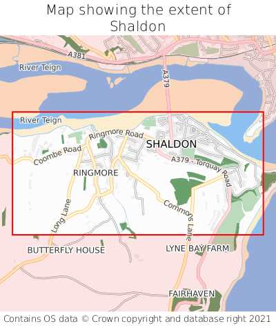 Map showing extent of Shaldon as bounding box